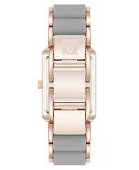 Anne Klein Women's Quartz Casual Rectangular Gray Silicone with Rose Gold-Tone Metal Alloy Bracelet Watch, 26mm