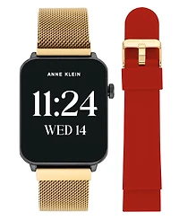 Anne Klein Women's Connect It Stellar Smartwatch with Gold-Tone Stainless Steel Mesh and Red Silicone Band, 45mm