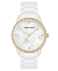 Anne Klein Women's Quartz White Ceramic Bracelet Floral Dial Watch, 34mm