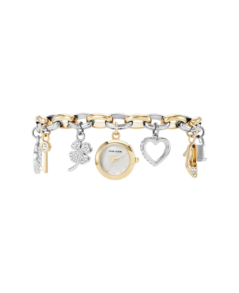 Anne Klein Women's Quartz Two-Tone Metal Alloy Crystal Accented Charm Bracelet Watch, 20mm