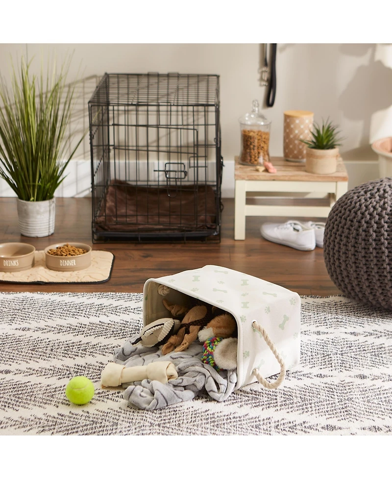 Bone Dry Collapsible Pet Storage Bin with Rope Handles Paw/Bone Print