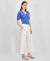 T Tahari Women's Eyelet-Trim Cropped Pull-On Pants