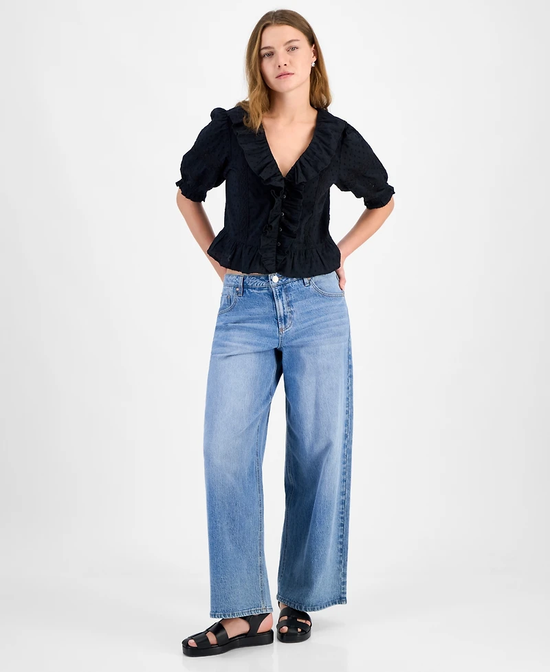 And Now This Women's Cotton Ruffled Cropped Elbow-Sleeve Blouse, Exclusively at Macy's