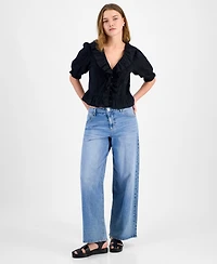 And Now This Women's Cotton Ruffled Cropped Elbow-Sleeve Blouse, Exclusively at Macy's