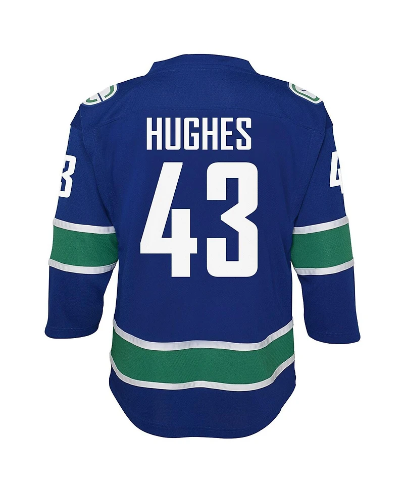 Outerstuff Big Boys and Girls Quinn Hughes Blue Vancouver Canucks Alternate Replica Player Jersey