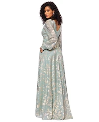 Betsy & Adam Women's Metallic V-Neck Ruched-Waist Gown