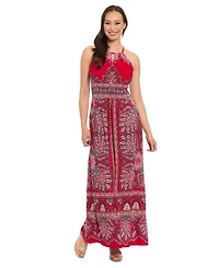 London Times Petite Paisley-Print Halter Maxi Dress