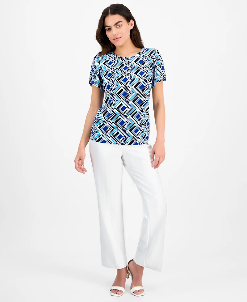 Ak Anne Klein Petite Geo-Print Tulip-Sleeve Top
