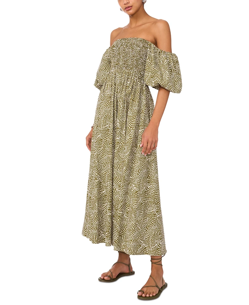 1.state Women's Printed Puff-Sleeve Midi Dress