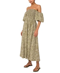 1.state Women's Printed Puff-Sleeve Midi Dress