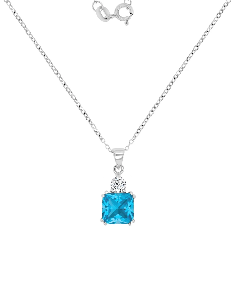 Blue & White Cubic Zirconia 18" Pendant Necklace in Sterling Silver