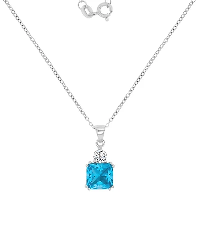 Blue & White Cubic Zirconia 18" Pendant Necklace Sterling Silver
