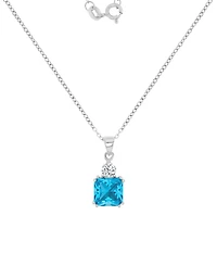 Blue & White Cubic Zirconia 18" Pendant Necklace in Sterling Silver