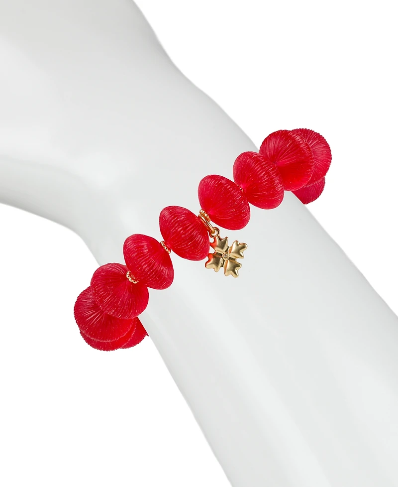 Patricia Nash Gold-Tone Large Red Bead Stretch Bracelet