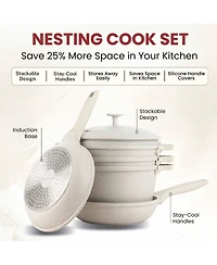8-Piece Nesting Ceramic Coating Nonstick Cookware Set with Silicone Handle Covers
