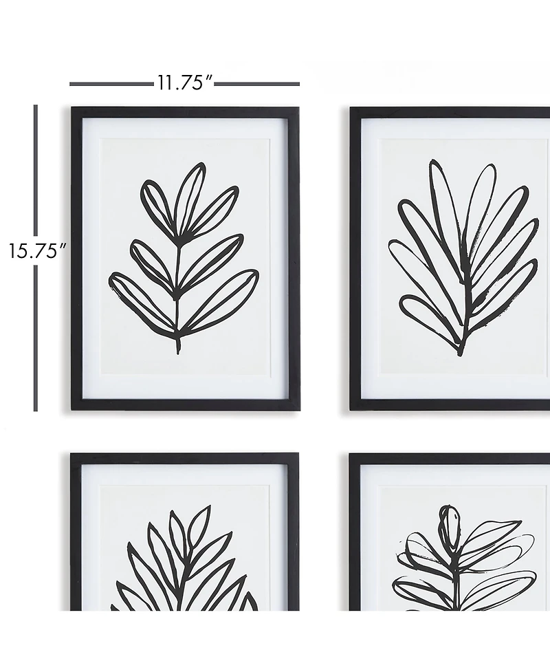 Sketched Leaf Prints Set of 4
