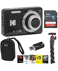 Kodak Pixpro FZ55 Friendly Zoom Digital Camera, Black, With Sd Card, Camera Bag, Tripod, Photo Editing Software, Sd Card Reader