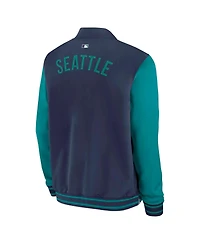 Nike Men's Navy/Aqua Seattle Mariners Authentic Collection Dugout Full-Zip Bomber Jacket