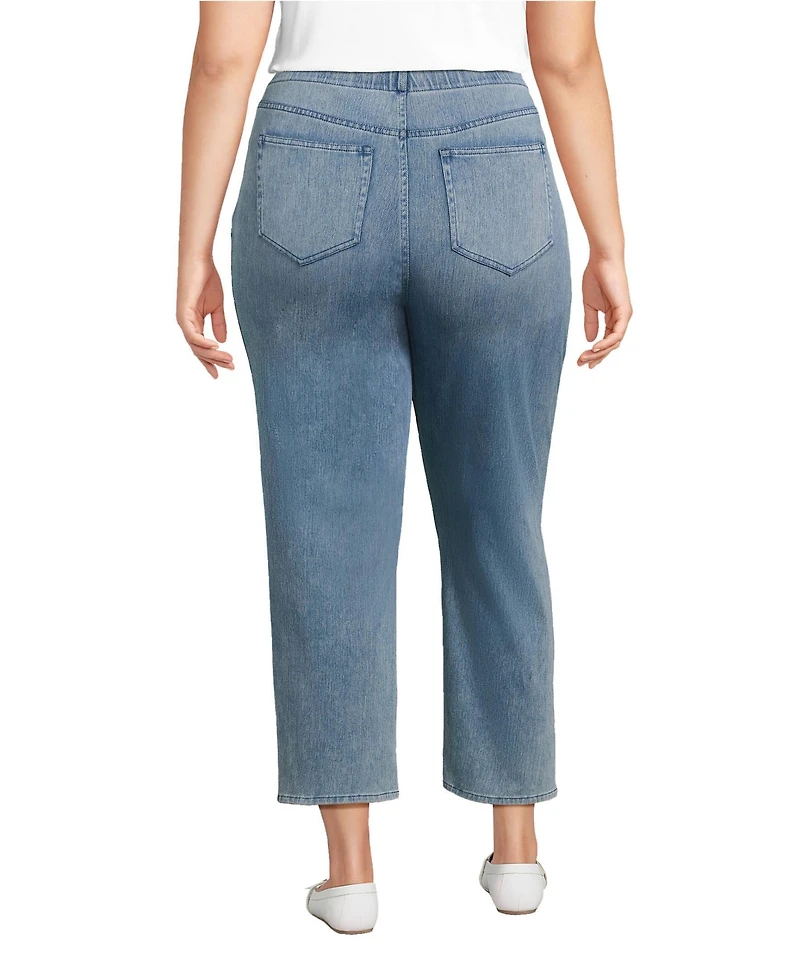 Lands' End Plus Starfish High Rise Knit Denim Straight Crop Jeans