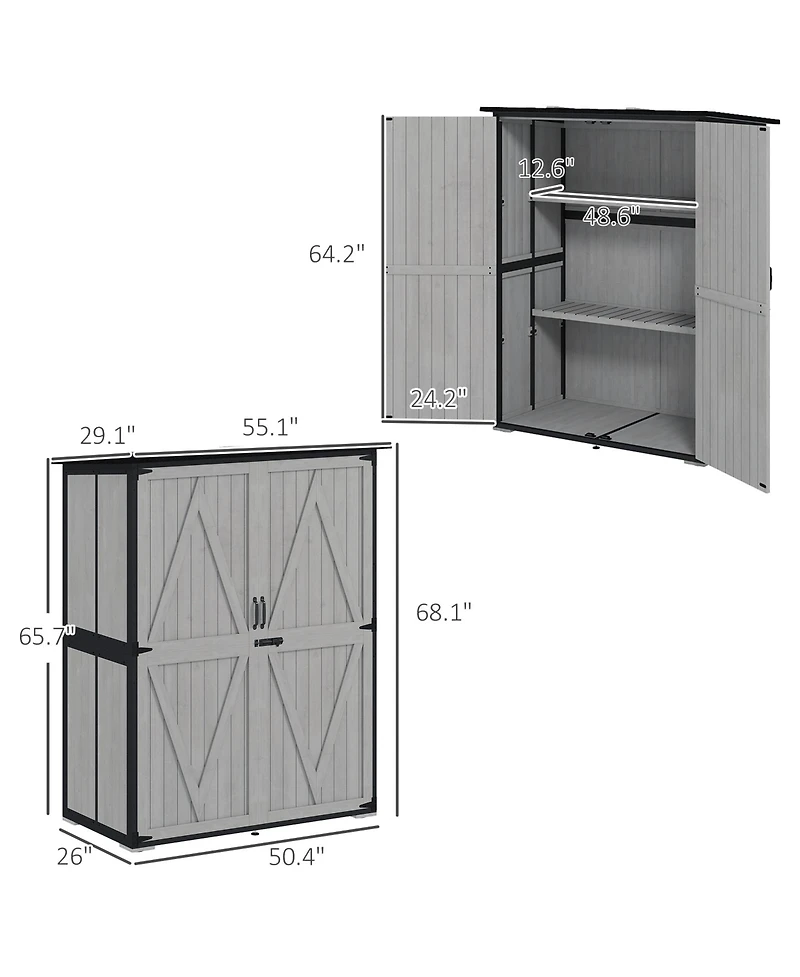 Outsunny Outdoor Storage Cabinet, Wood Garden Shed with 2 Shelves,
