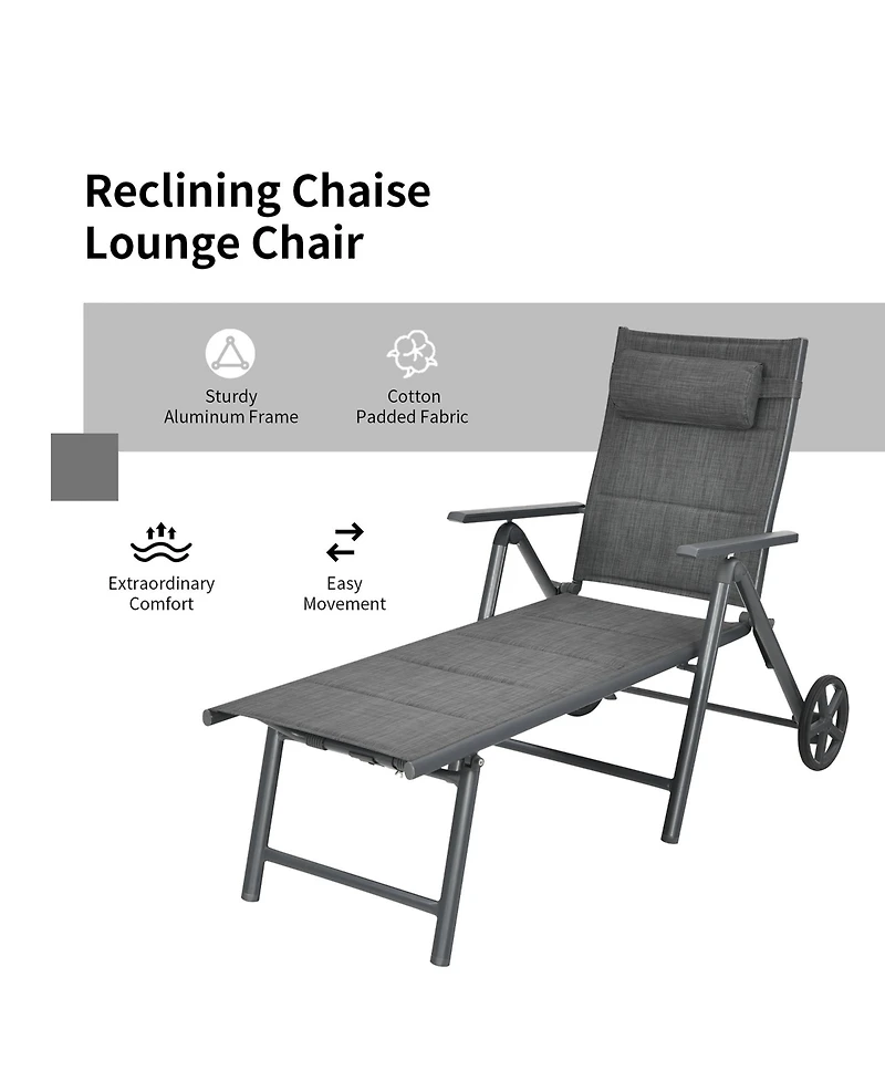 2PCS Patio Reclining Chaise Lounge Padded Chair Aluminum Adjust Pillow