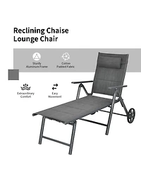 2PCS Patio Reclining Chaise Lounge Padded Chair Aluminum Adjust Pillow