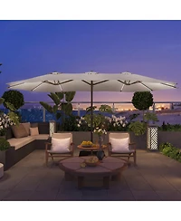 Mondawe 15 ft Solar Led Double Sided Twin Outdoor Patio Market Umbrella with Base Weight Included