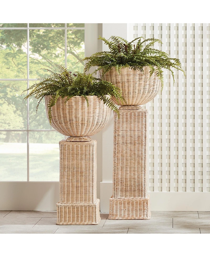 14.75" x 28.5" Charleston Rattan Decorative Pedestal Iron Framework Sculpture Stand Holder