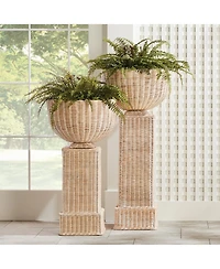 14.75" x 28.5" Charleston Rattan Decorative Pedestal Iron Framework Sculpture Stand Holder
