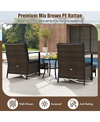 Gymax Set of 5 Furniture Rattan Chairs & Ottomans w/ Glass Topped Coffee Table Patio