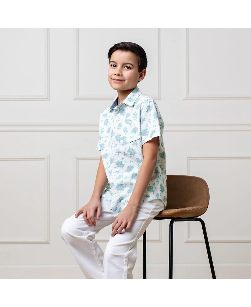 Hope & Henry Boys Linen Short Sleeve Button Down Shirt