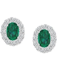 Cubic Zirconia Green Stone Oval Halo Stud Earrings Sterling Silver