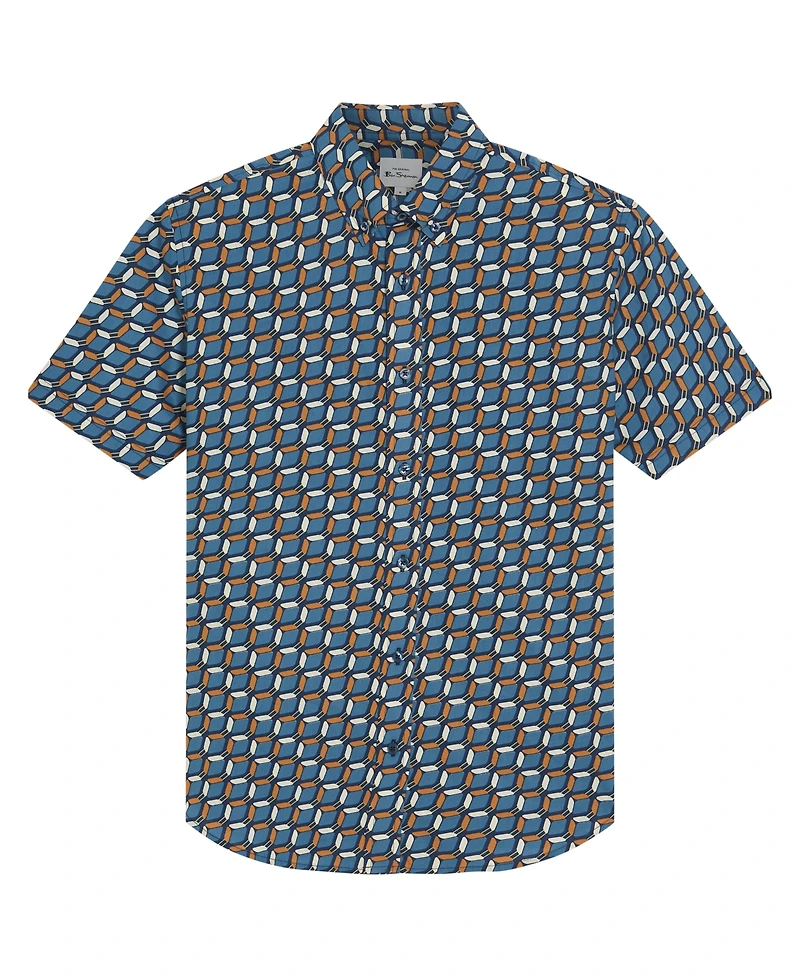 Ben Sherman Men's Retro Geo Print Short Sleeve Shirt