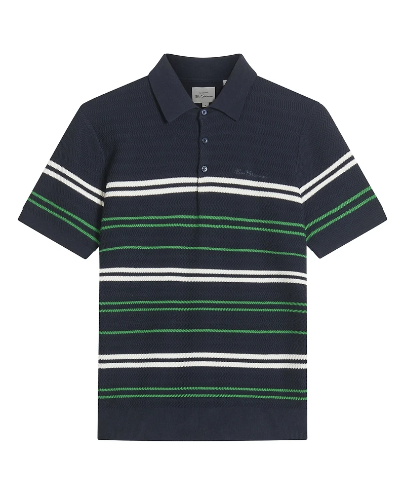 Ben Sherman Men's Herringbone Stripe Short Sleeve Polo Shirt