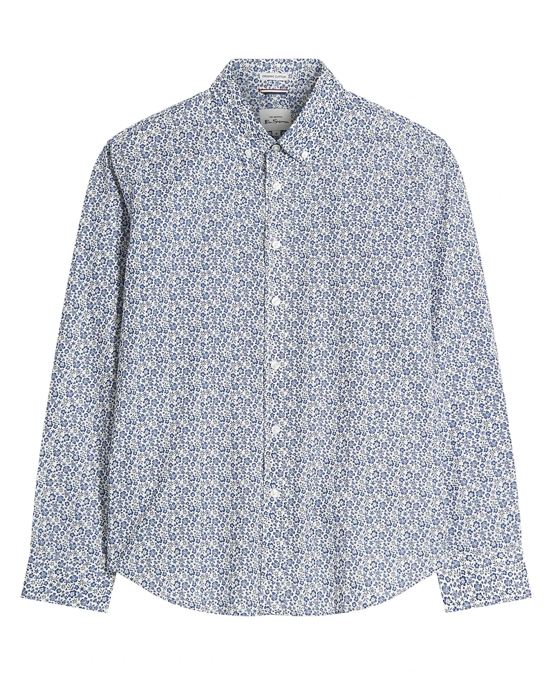 Ben Sherman Men's Mono Floral Print Long Sleeve Shirt
