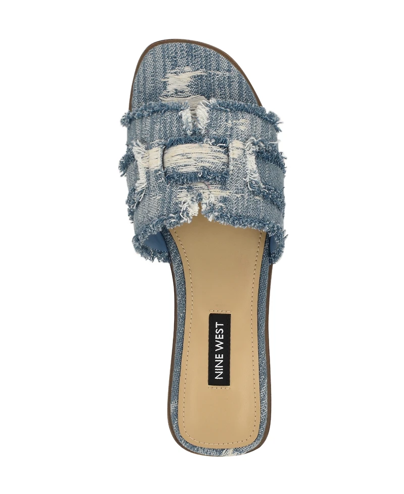 Nine West Women's Germanny Frayed Flat Slide Sandals
