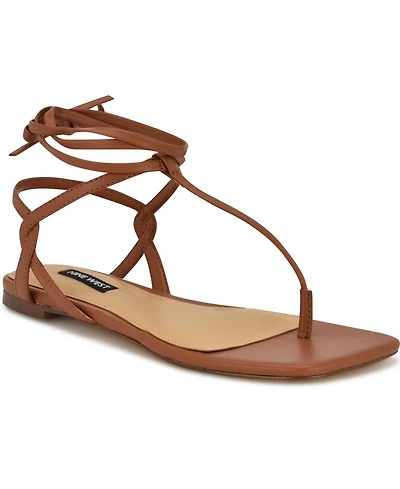 Nine West Women's Norta T-Strap Tie-Up Flat Sandals