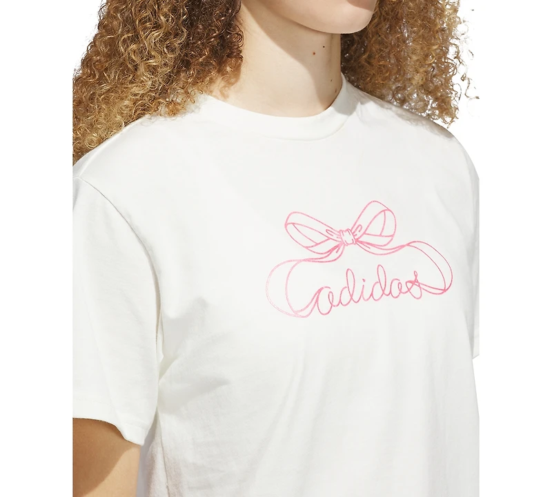 adidas Women's Cotton Bow Logo-Graphic Crewneck T-Shirt