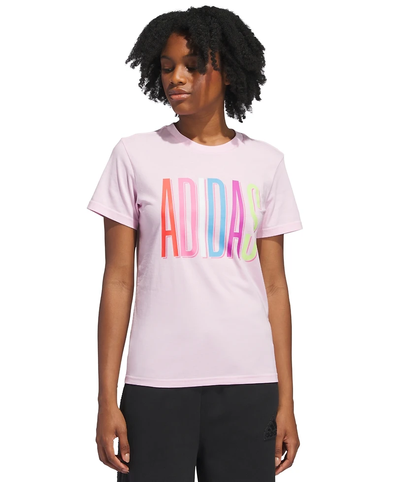 adidas Women's Cotton Multi-Color Logo Crewneck T-Shirt