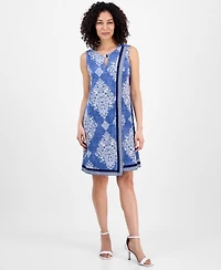 Sandra Darren Petite Printed Crossover Shift Dress