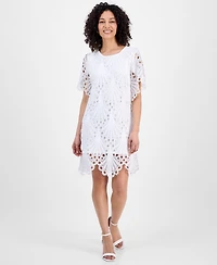 Sandra Darren Petite Eyelet-Embroidered Sheath Dress