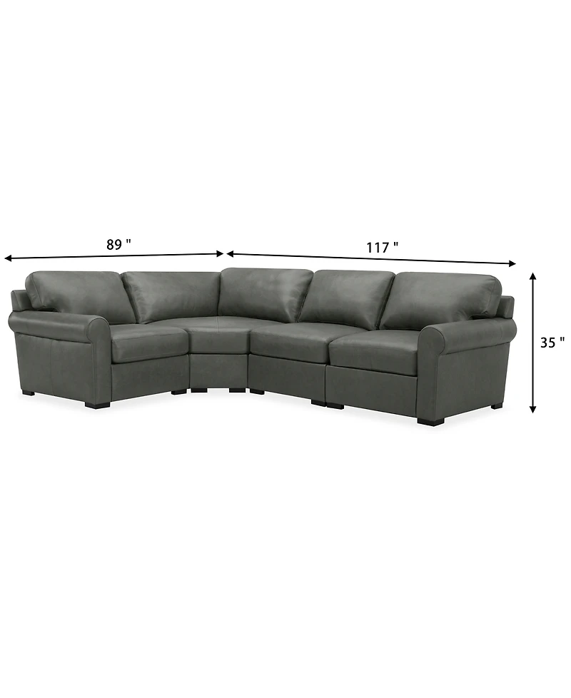 Radley Roll Arm 117" 4-Pc. Leather Wedge Corner L Sectional, Exclusively at Macy's