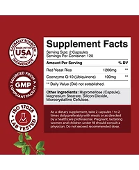 Red Yeast Rice + CoQ10 Advanced Complex Capsule, Support Skin, Heart, Lung & Brain Health, Nature's Craft, 240ct