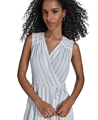 Calvin Klein Petite Striped Faux-Wrap Maxi Dress
