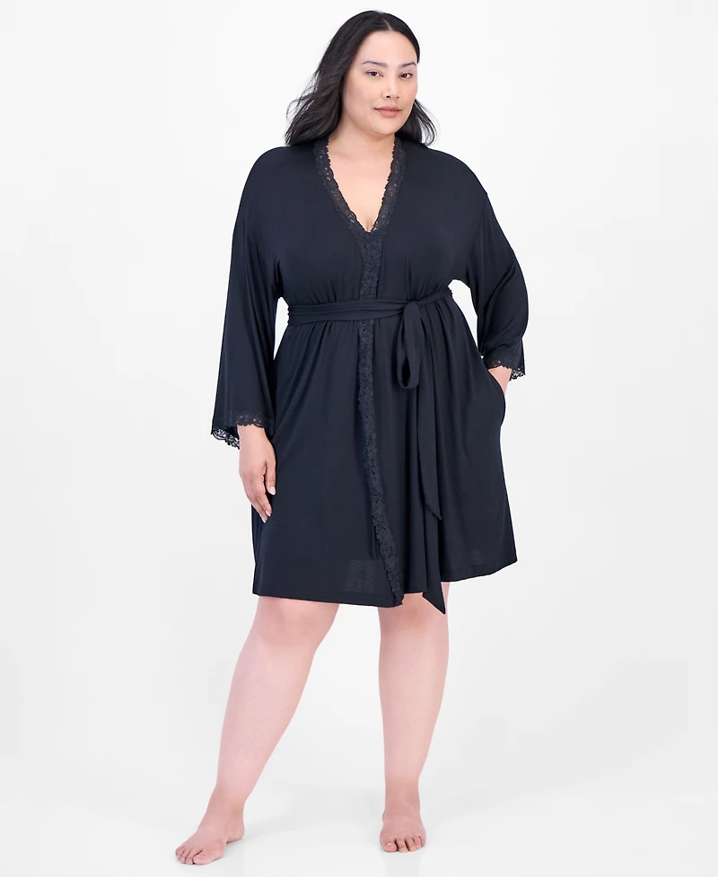 I.n.c. International Concepts Plus Lace-Trim Knit Wrap Robe, Exclusively at Macy's