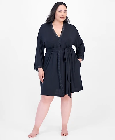 I.n.c. International Concepts Plus Lace-Trim Knit Wrap Robe, Exclusively at Macy's