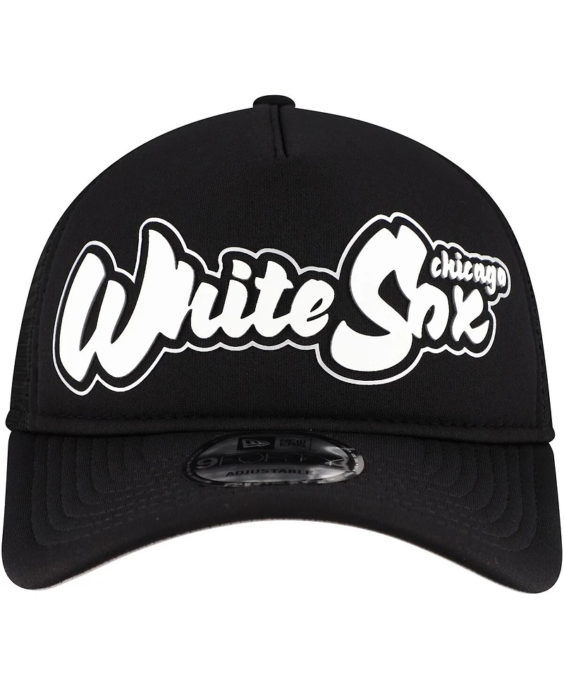 New Era Men's Black Chicago White Sox Retro Bold A-Frame Trucker 9FORTY Adjustable Hat