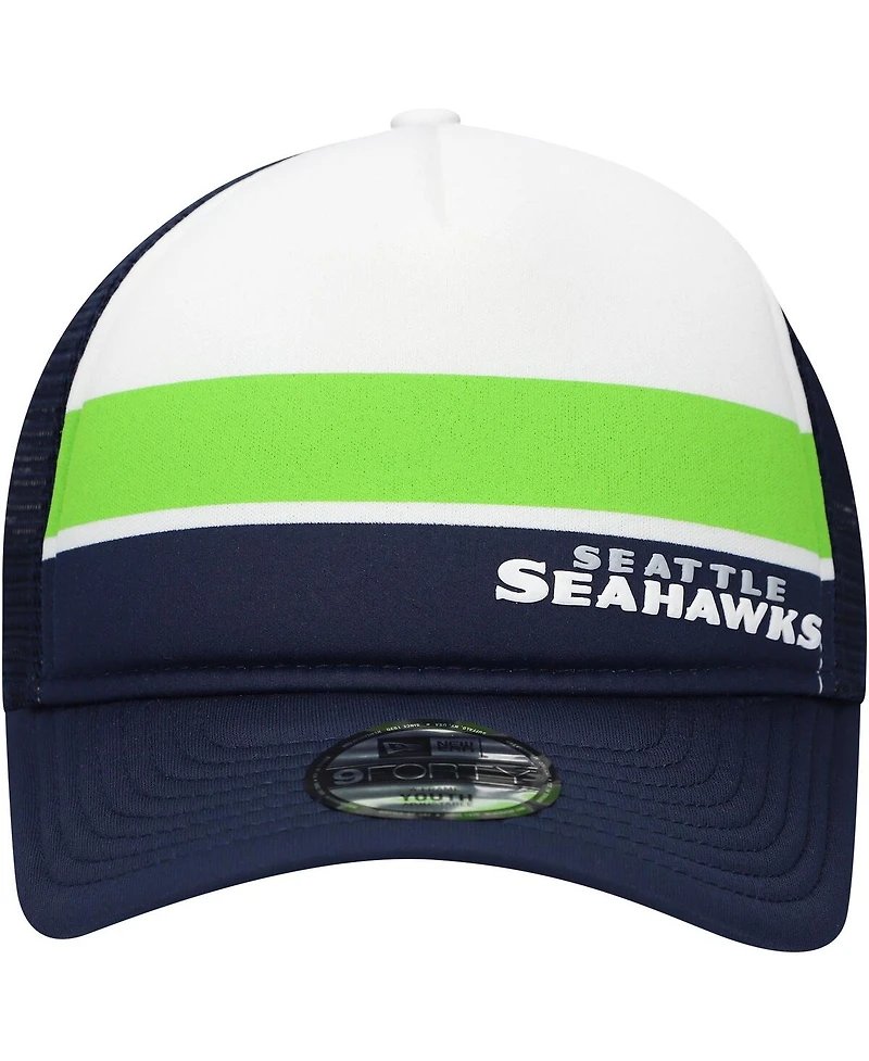 New Era Big Boys and Girls College Navy Seattle Seahawks Sport Night Color Block 9FORTY A-Frame Trucker Adjustable Hat