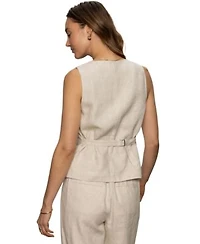 Sanctuary Womens Outsmart Linen Square Neck Vest Hopper Linen Straight Leg Pants