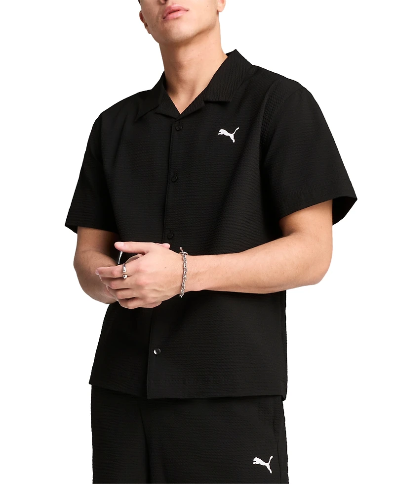 Puma Men's Regular-Fit Button-Down Seersucker Camp Shirt